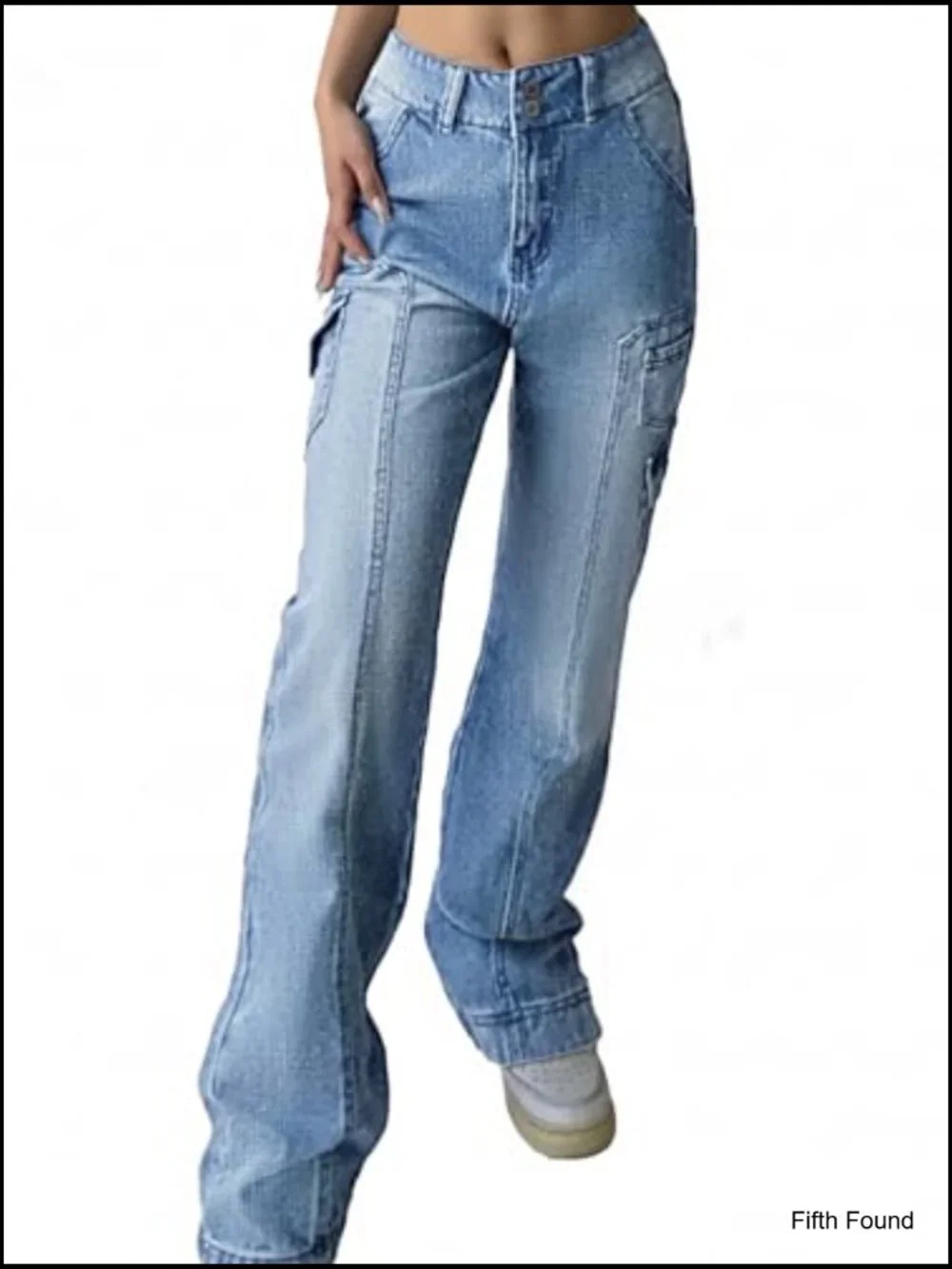 Stretchy Wide Leg Cargo Jeans with Pockets High Rise Casual Trousers